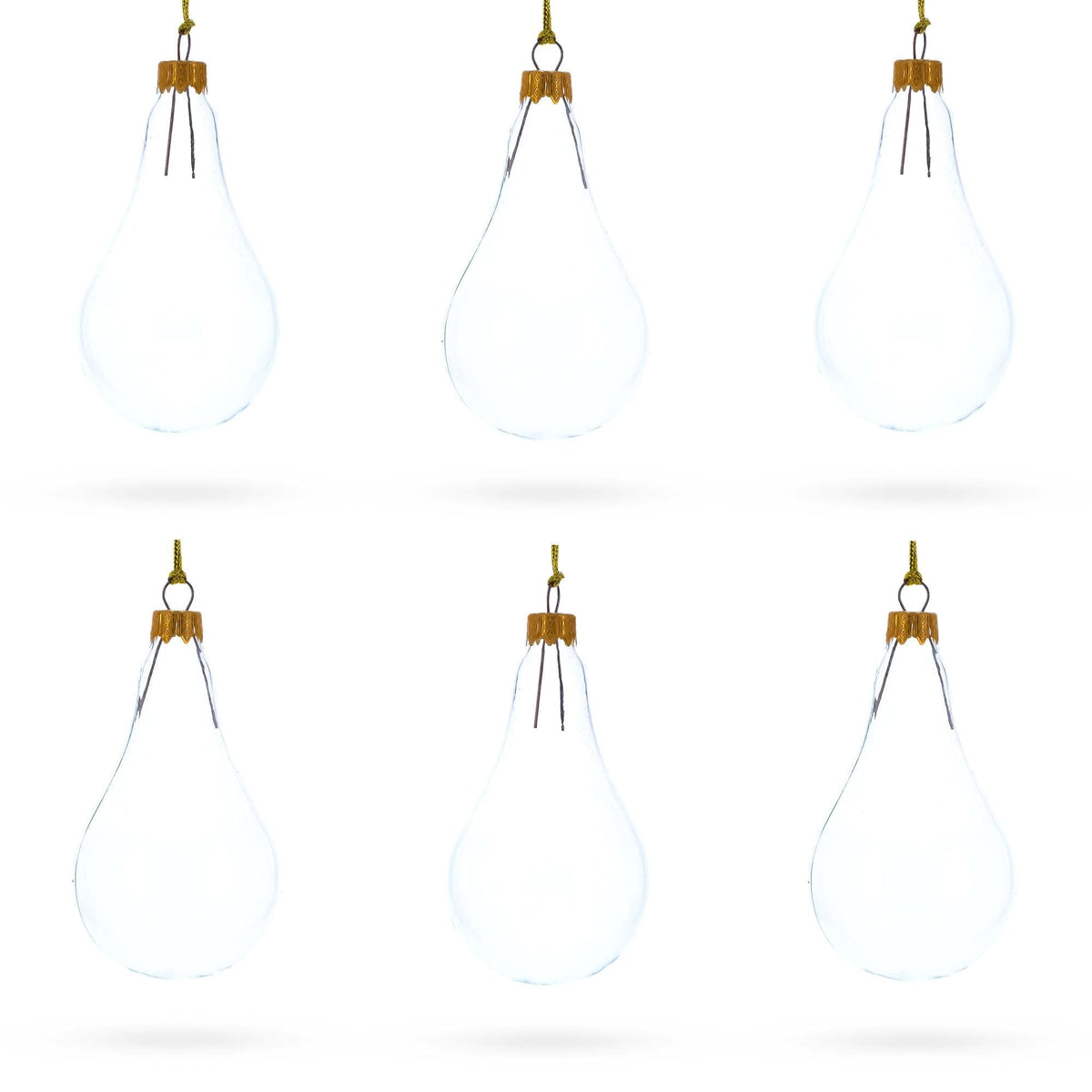 Set of 6 Clear Glass Waterdrop Finial Christmas Ornaments