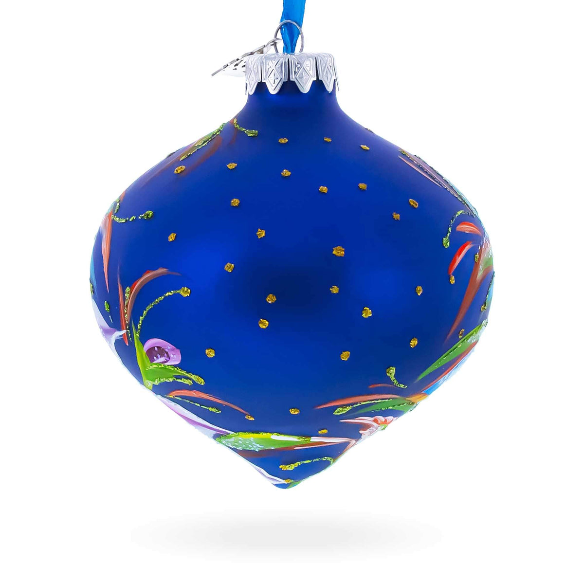 a blue ornament with a floral design