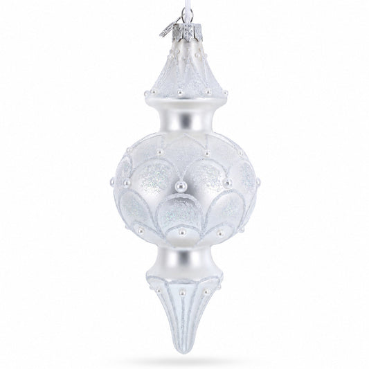 Snowy Pearl Double-Ended Finial Drop Glass Christmas Ornament