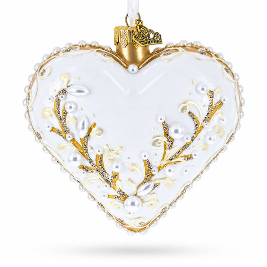 Winter Pearl Vine Jeweled Glass Heart Ornament