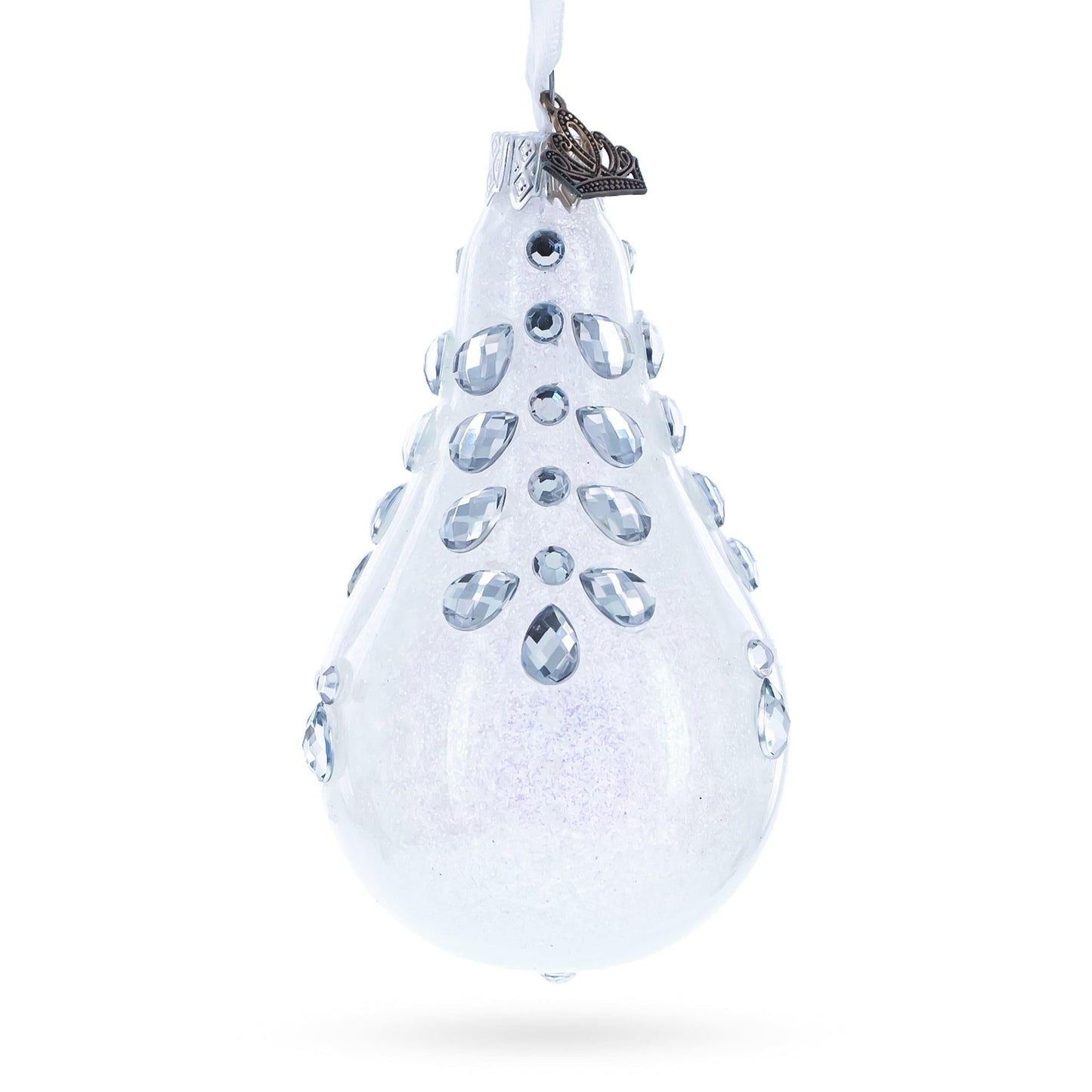 Diamonds on Clear Waterdrop Finial Glass Christmas Ornament