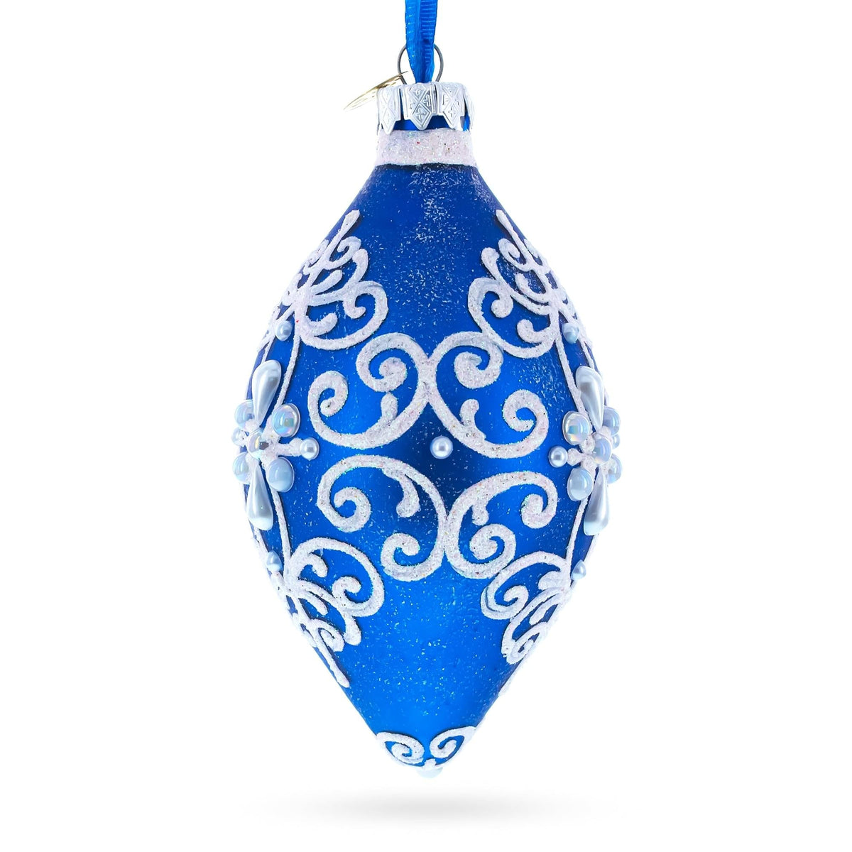 a blue and white ornament