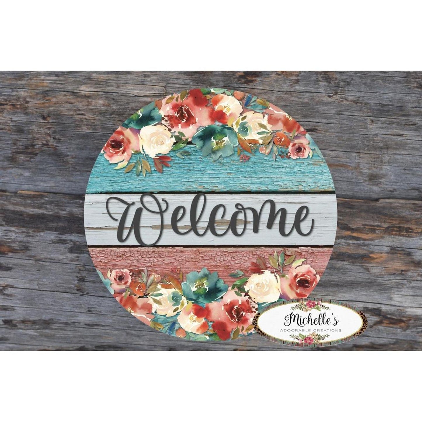 Rustic Welcome Wood Roses Sign