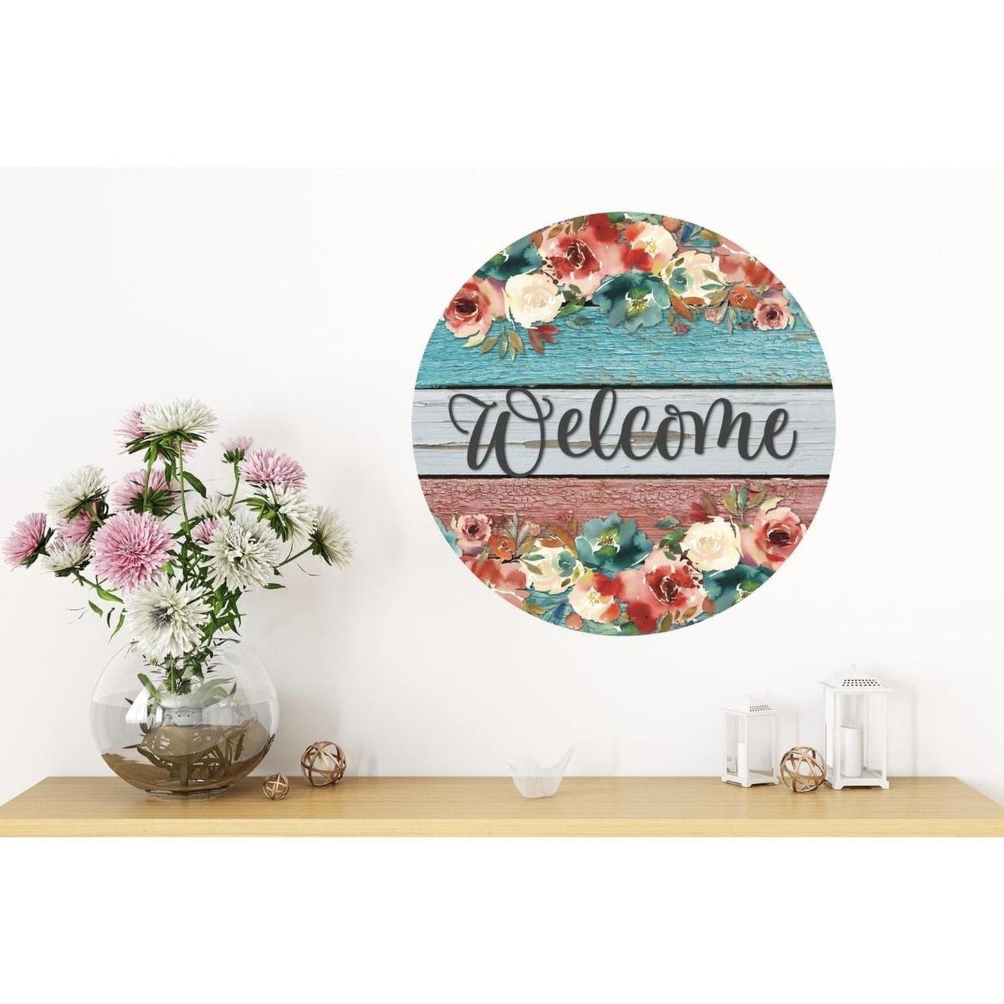 Rustic Welcome Wood Roses Sign