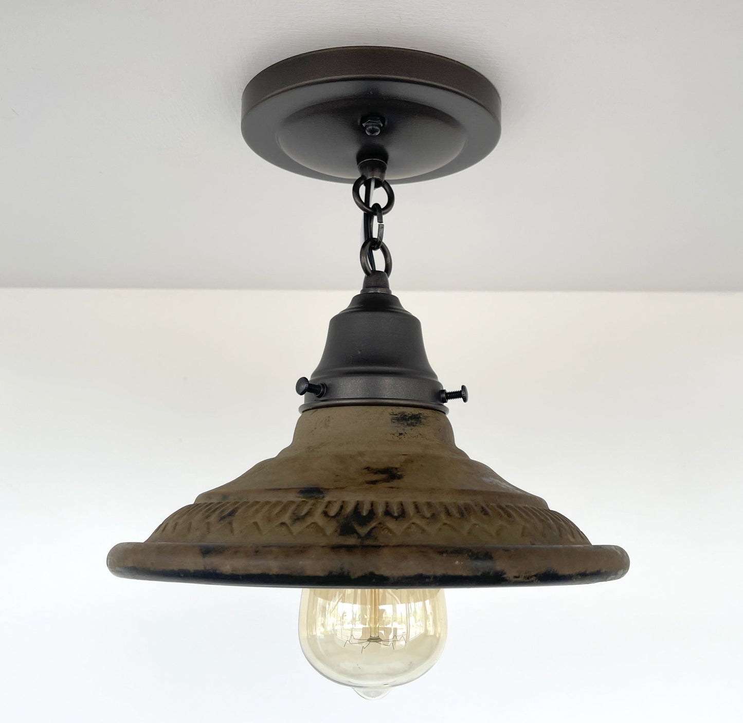 Rustic Industrial Farmhouse Ceiling Light | 8.5"W | Metal Flush Mount