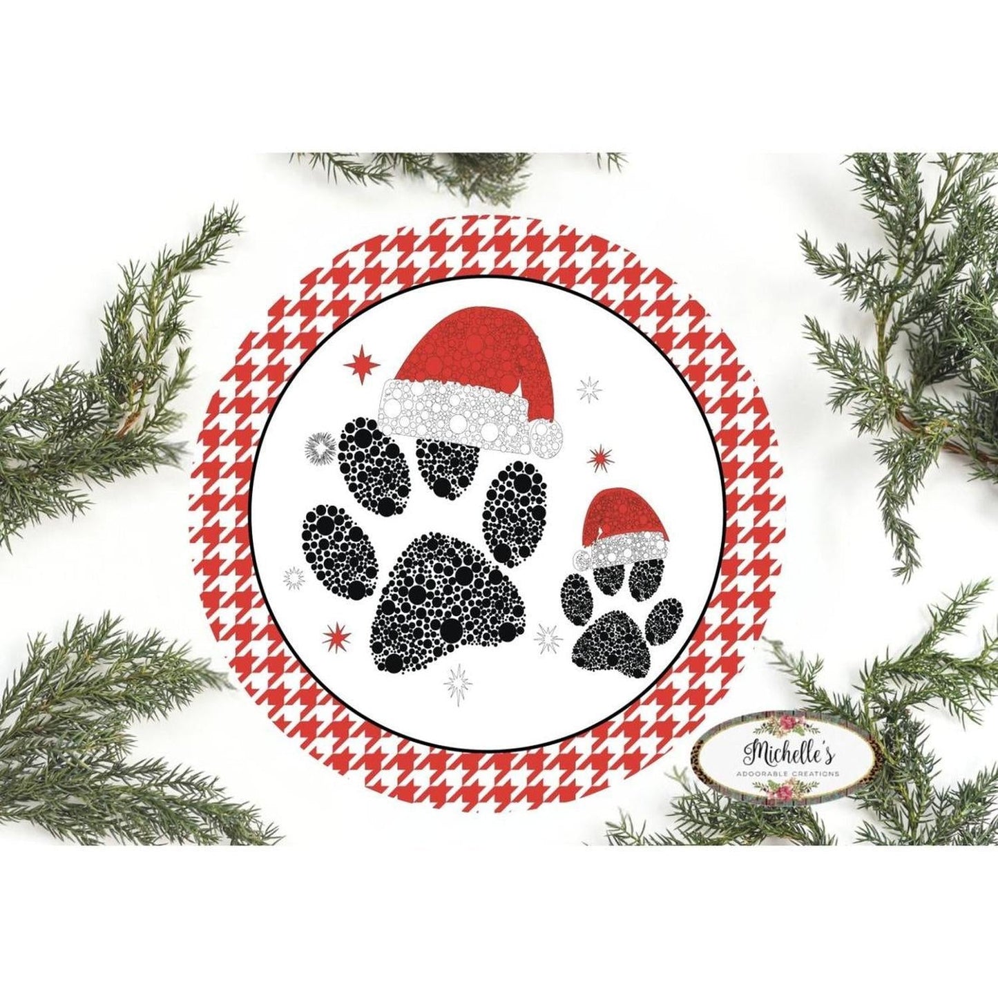 Santa Hat Paws Round Sign