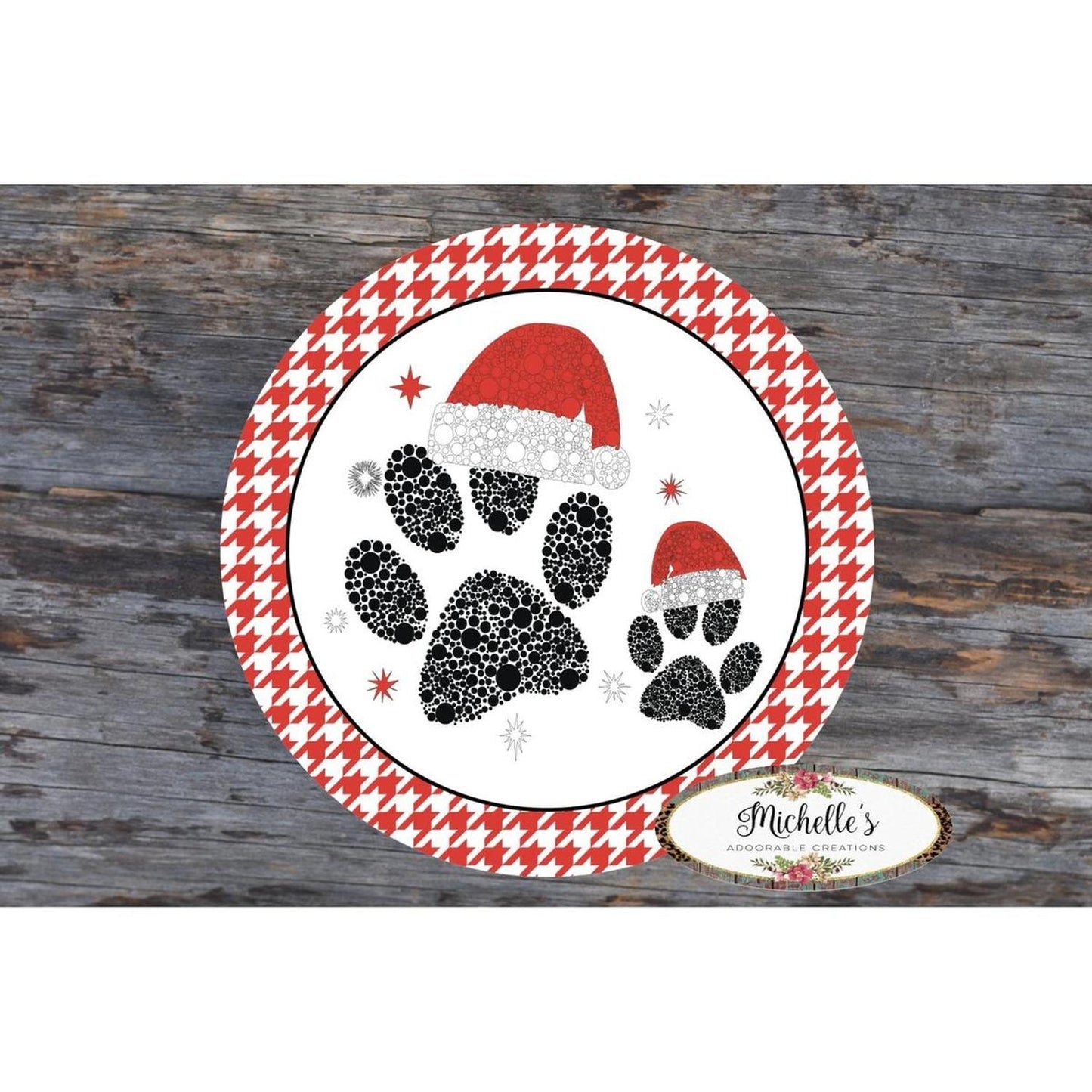 Santa Hat Paws Round Sign