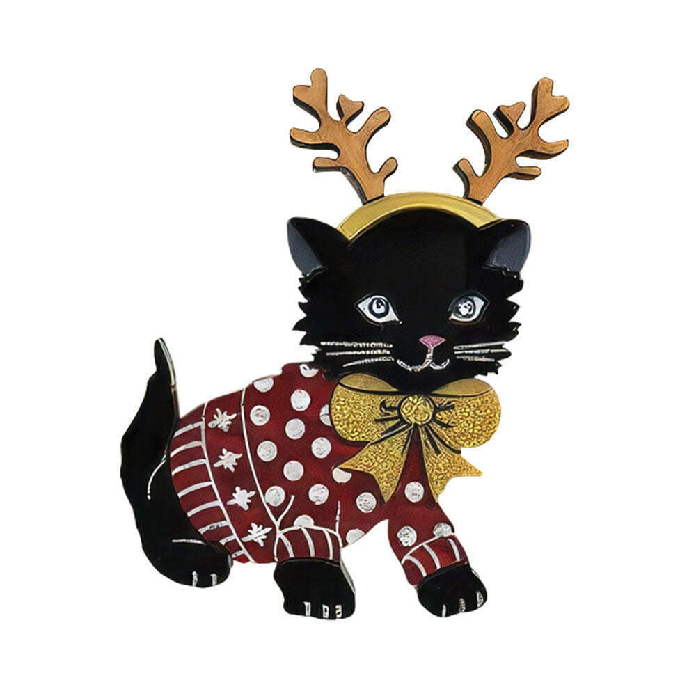 Santa's Little Helper Cat Brooch by Cherryloco Jewellery