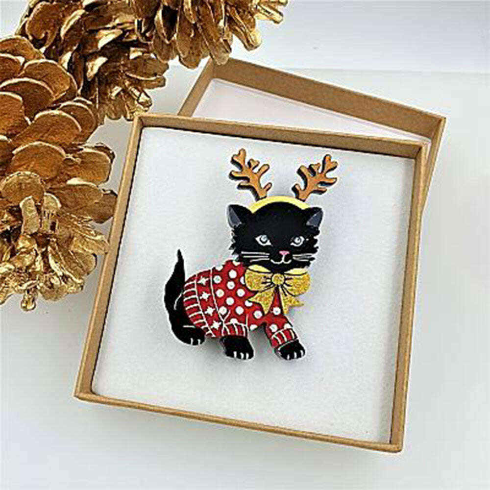 Santa's Little Helper Cat Brooch by Cherryloco Jewellery