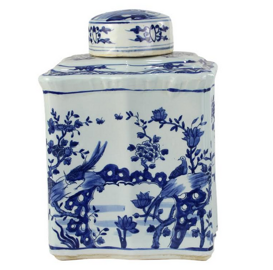 Scalloped Pheasant Floral Tea Jar