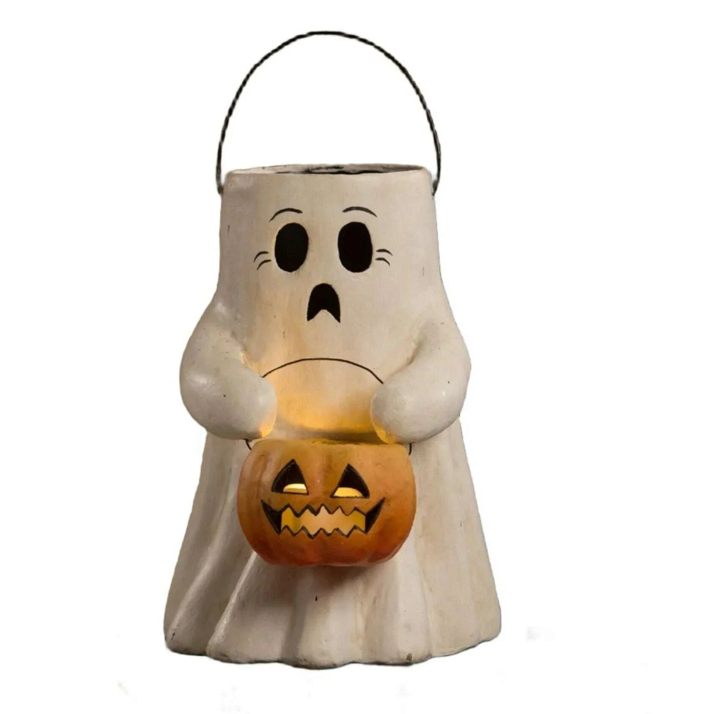 Scaredy Boo With Pumpkin Bucket Paper Mache