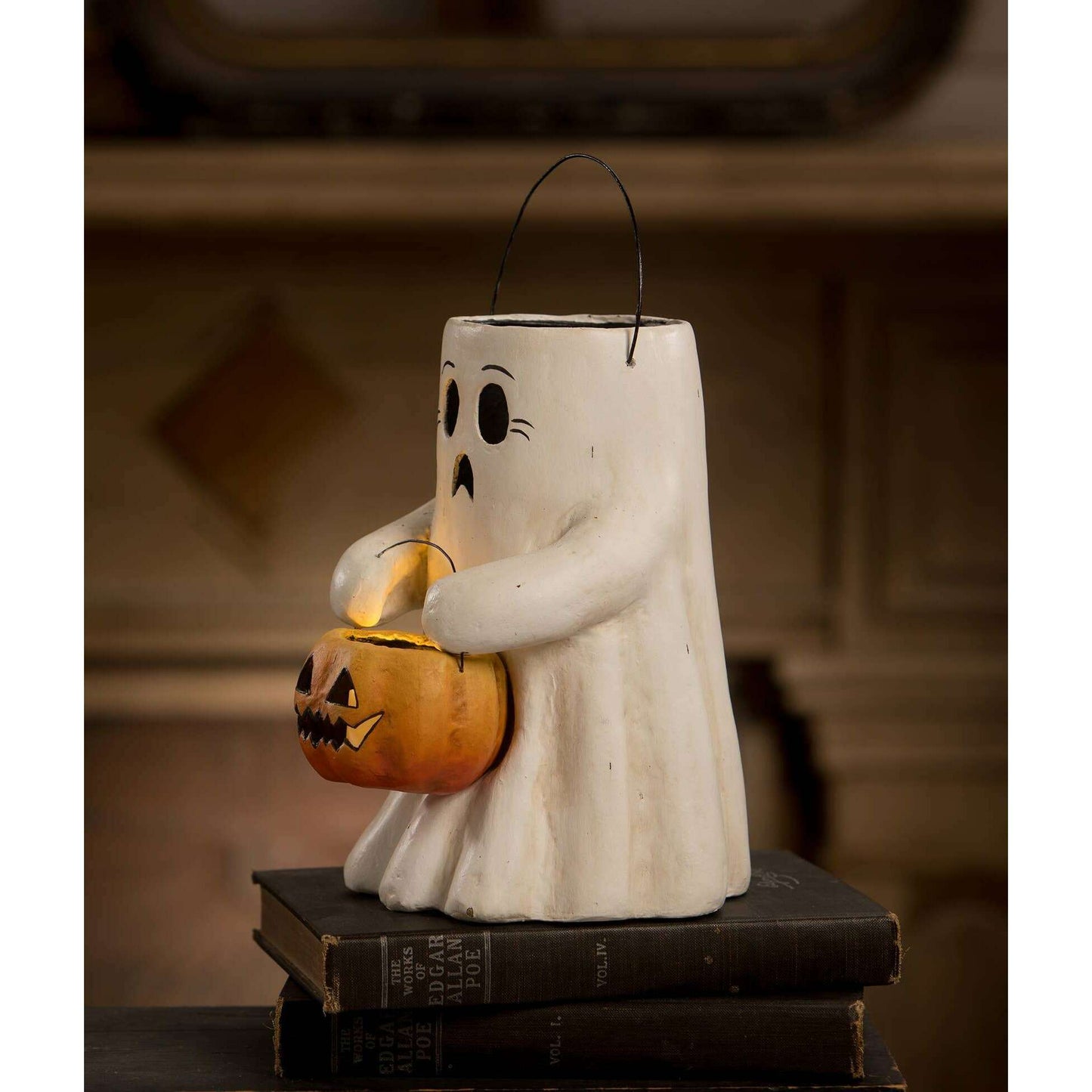 Scaredy Boo With Pumpkin Bucket Paper Mache