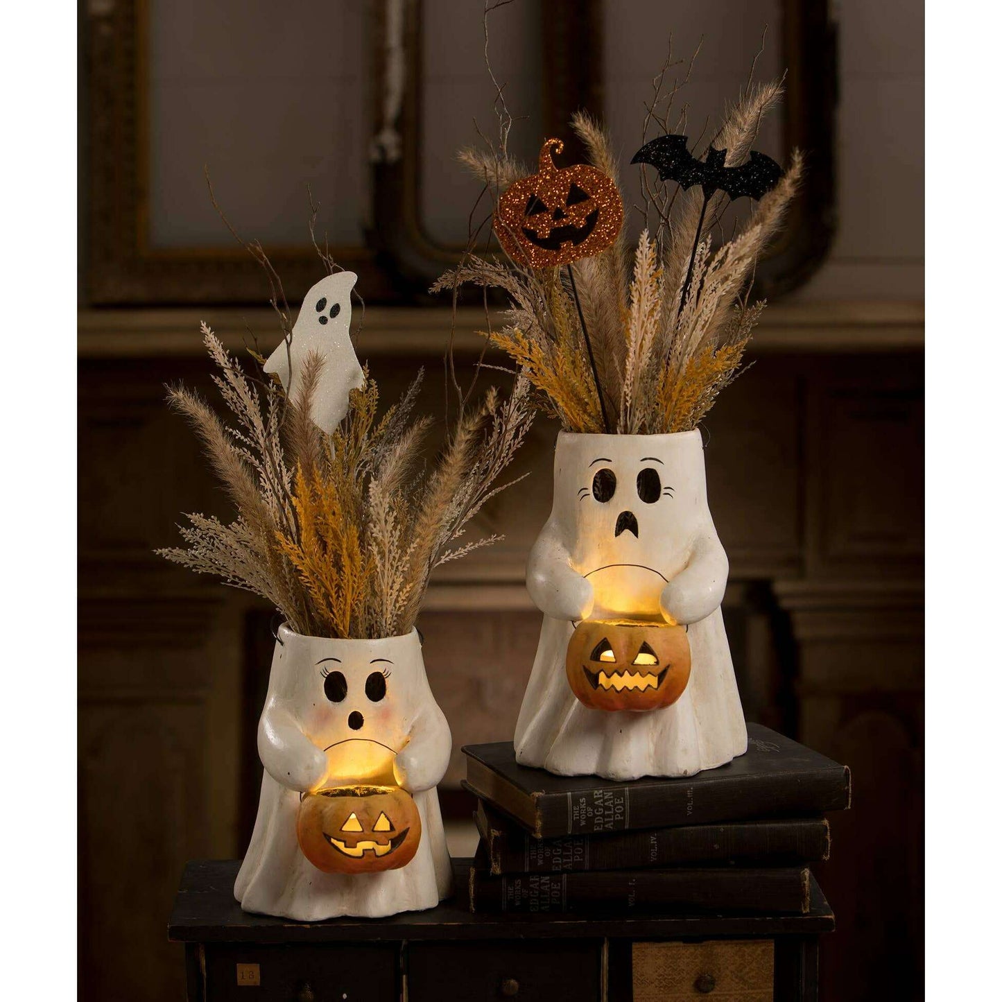 Scaredy Boo With Pumpkin Bucket Paper Mache
