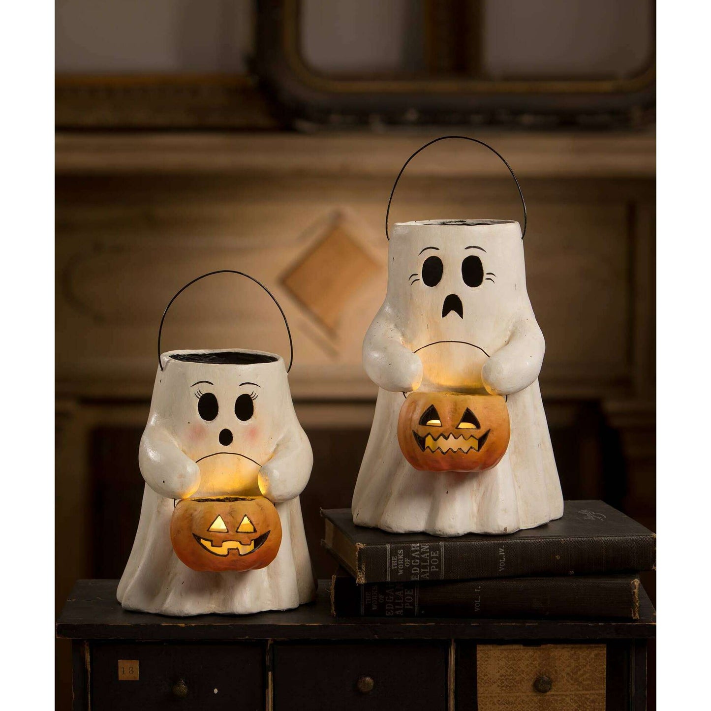 Scaredy Boo With Pumpkin Bucket Paper Mache
