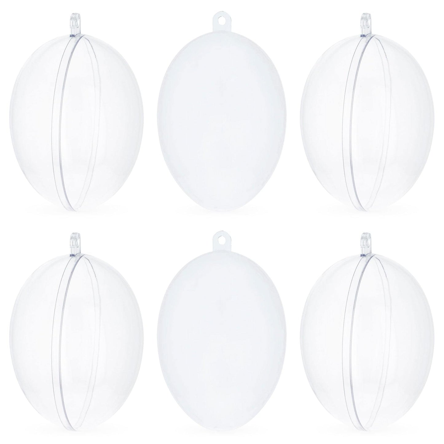Set of 6 Clear Plastic Egg Ornaments 2.7 Inches