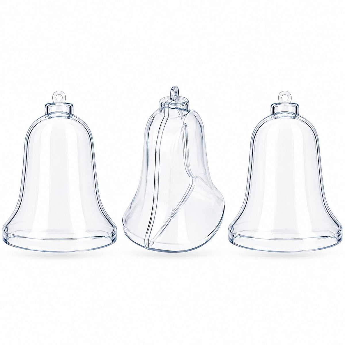 Set of 3 Clear Plastic Bell Ornaments 3.7 Inches (94 mm)