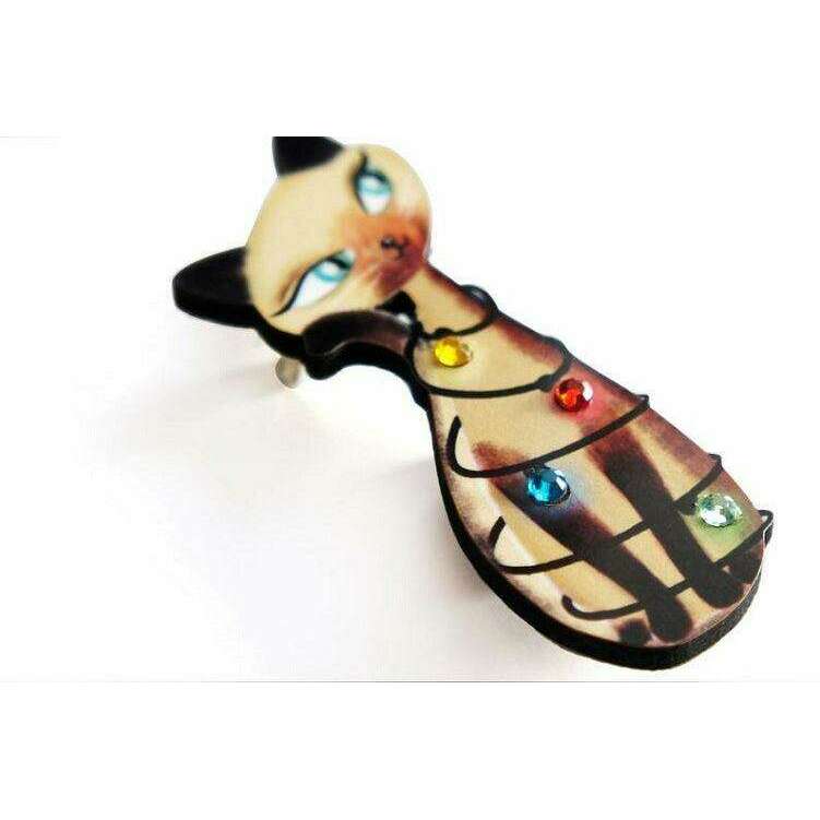 Siamese Cat with Christmas Lights Brooch by Laliblue