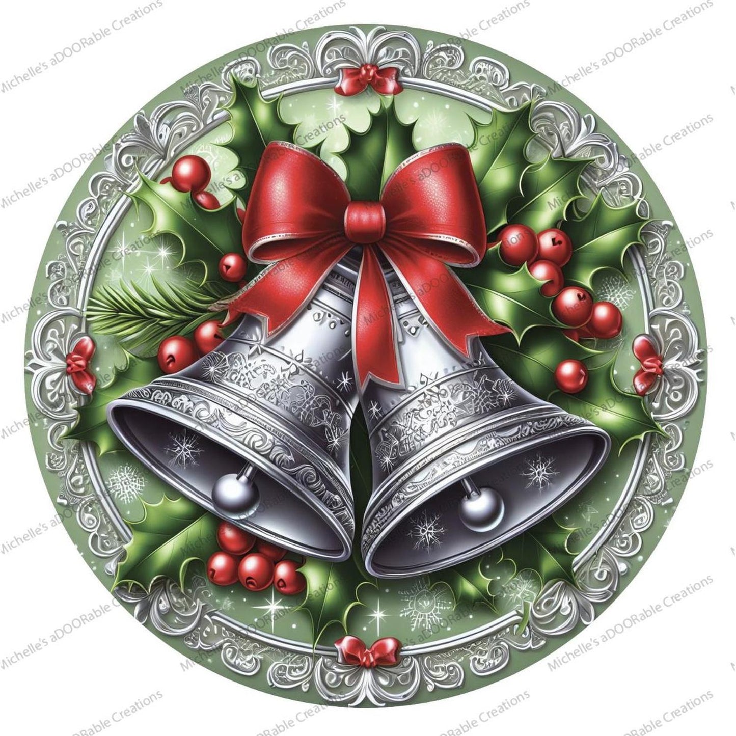 Silver Bells Round Sign - Wreath Enhancement