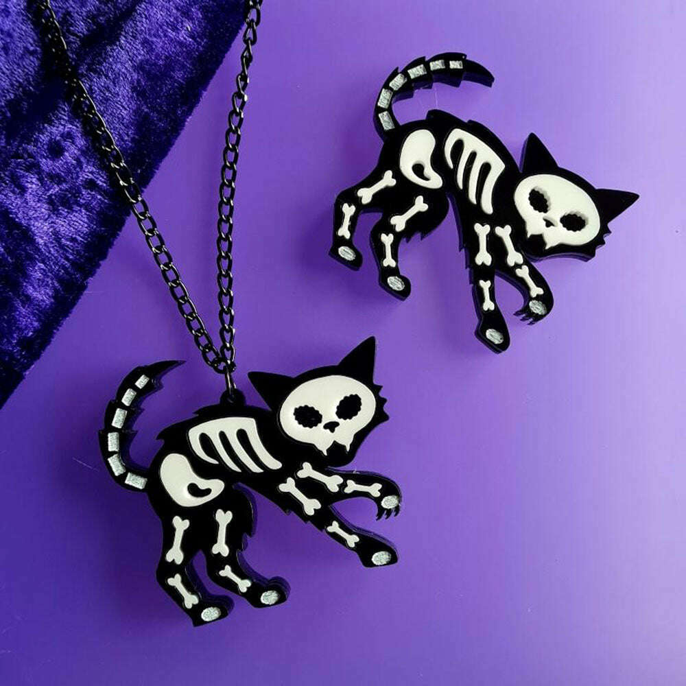 Skeleton Cat Brooch by Cherryloco Jewellery