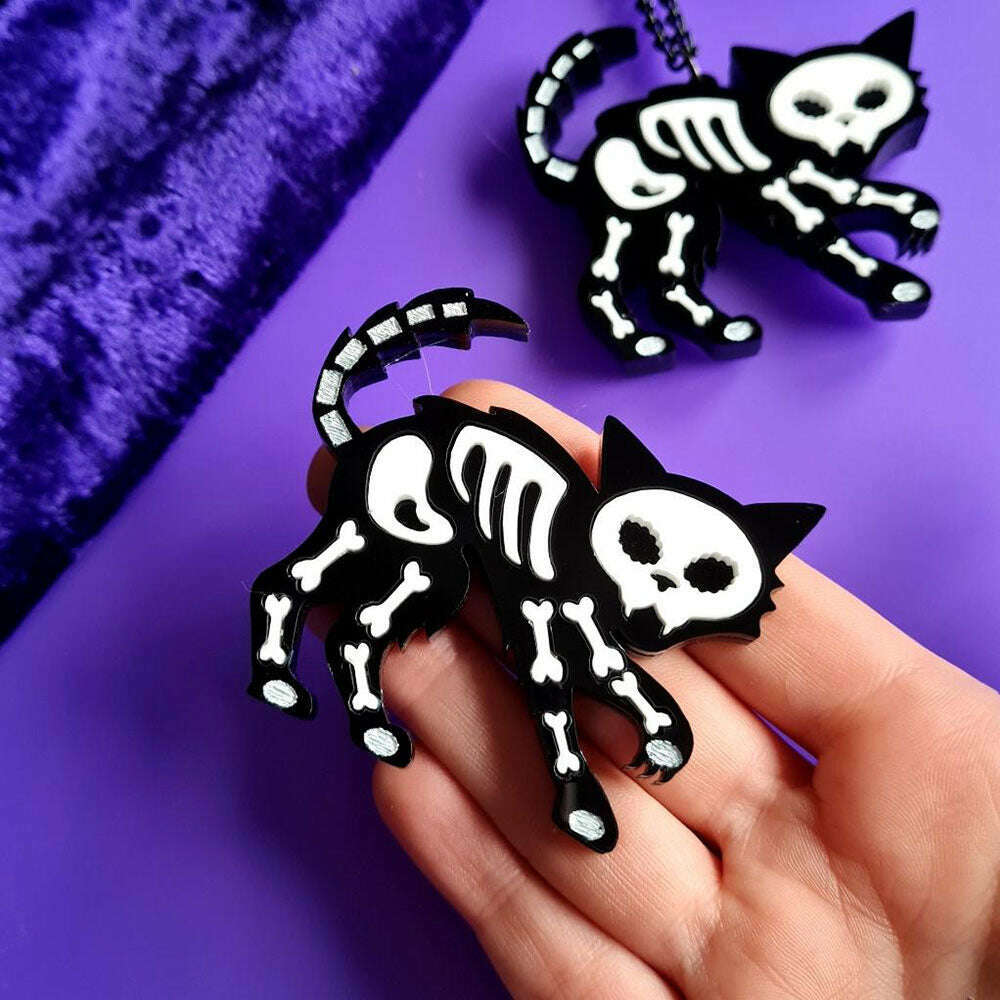 Skeleton Cat Brooch by Cherryloco Jewellery