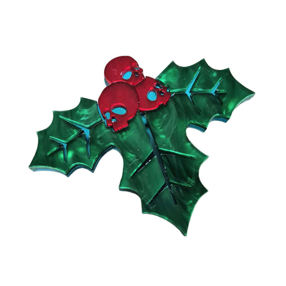 Skull Holly Brooch by Cherryloco