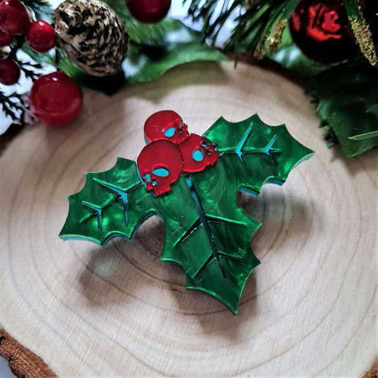 Skull Holly Brooch by Cherryloco