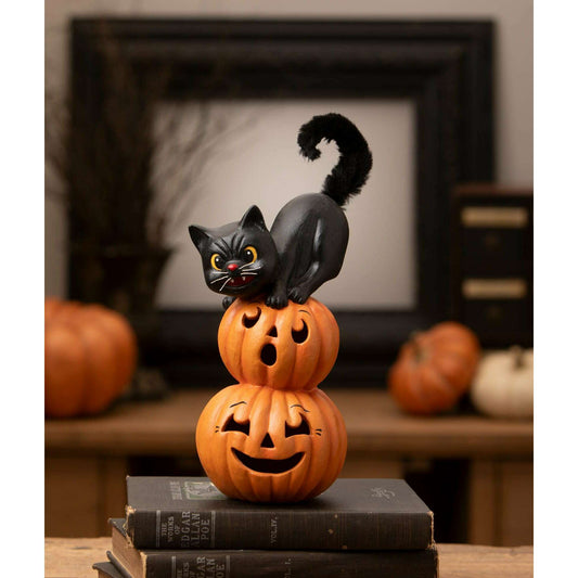 Small Pumpkin Stack Black Cat | Halloween Decor | Bethany Lowe