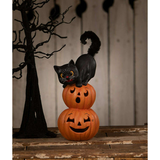 Small Pumpkin Stack Black Cat | Halloween Decor | Bethany Lowe