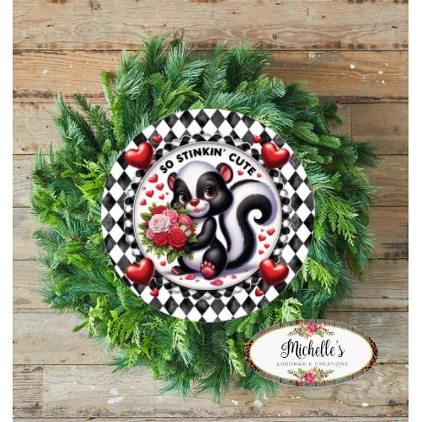 So Stinkin Cute Harlequin Skunk Round Sign