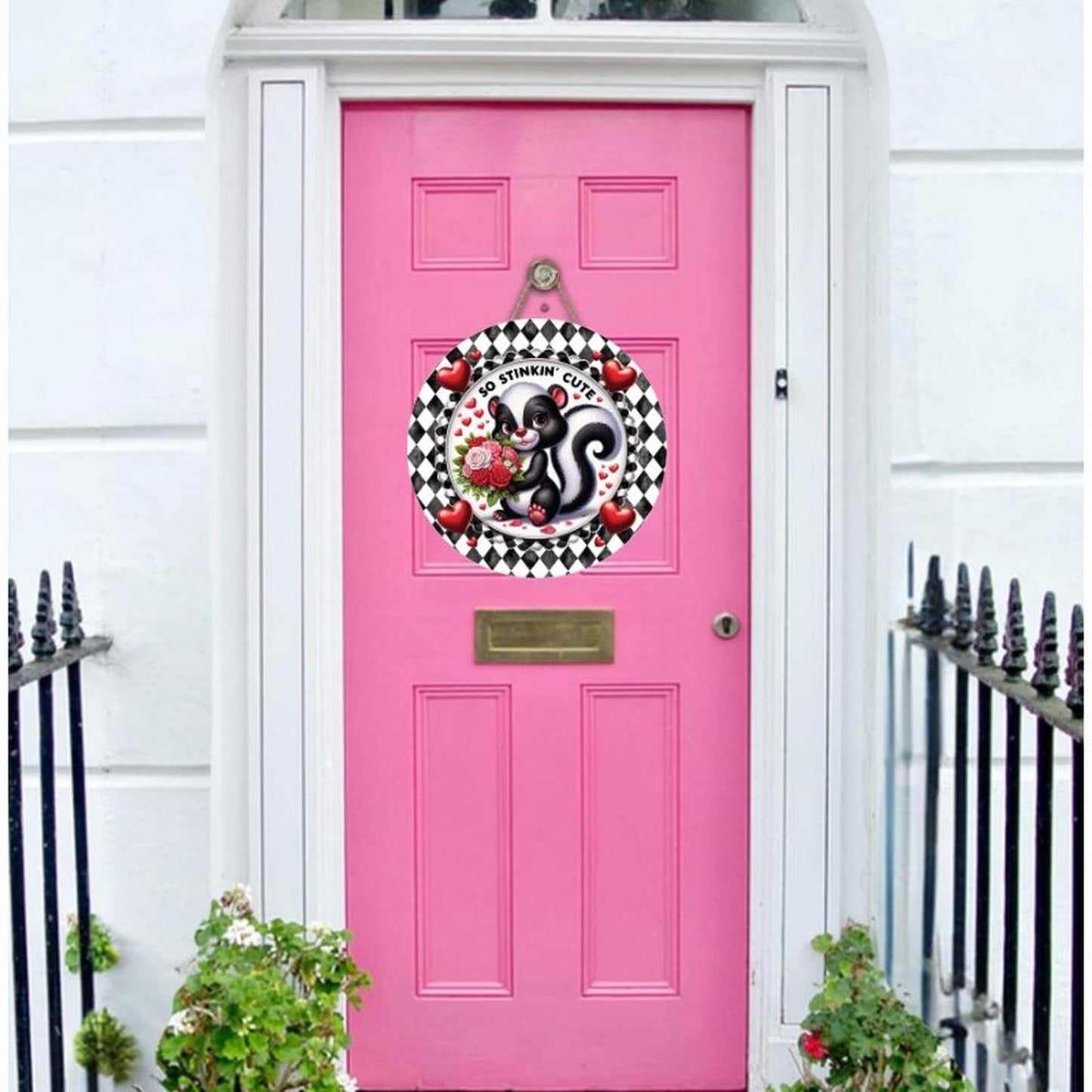 So Stinkin Cute Harlequin Skunk Round Sign