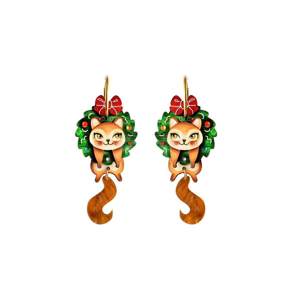Squirrel in A Christmas Wreath Earrings by Laliblue – Retro Statement Jewelry Laliblue
