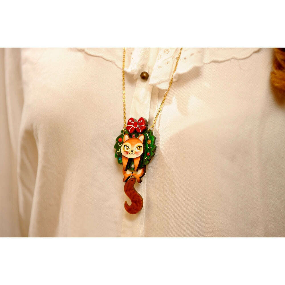Squirrel in A Christmas Wreath Necklace by Laliblue