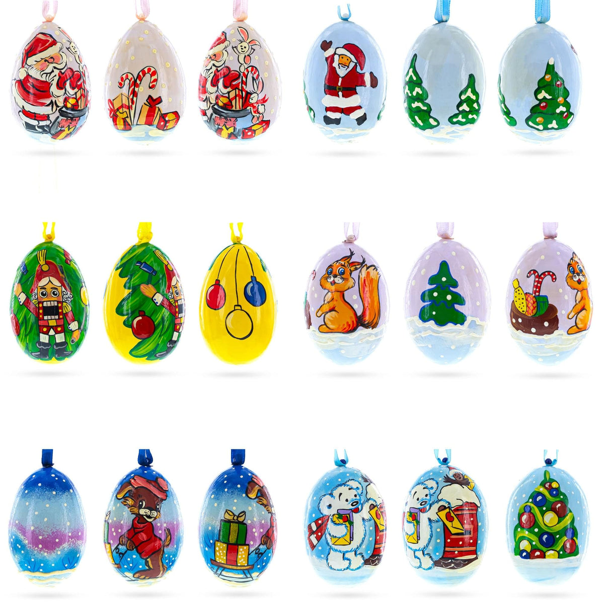 Santa, Nutcracker, Bear, Dog and Squirrel Wooden Christmas Ornaments 3 Inches