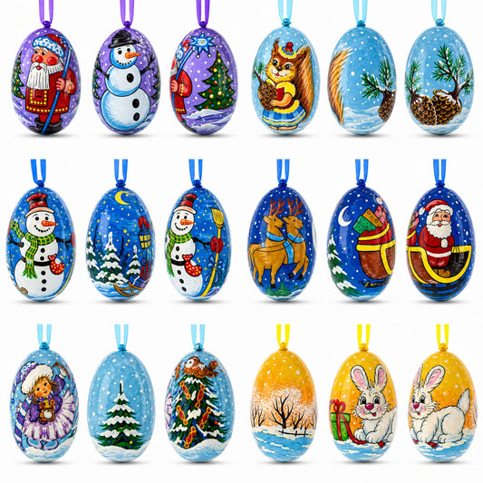 Santa, Snowman, Bunny, Squirrel and Girl Wooden Christmas Ornaments 3 Inches