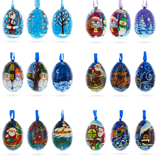 Santa, Snowman and Reindeer Delivering Gifts Wooden Christmas Ornaments 3 Inches
