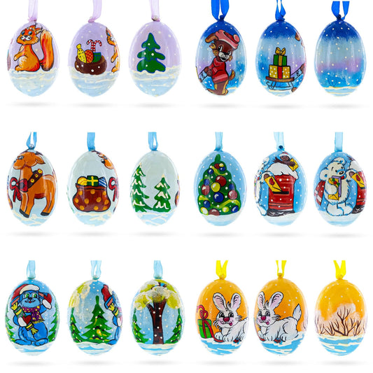 a collection of painted eggs