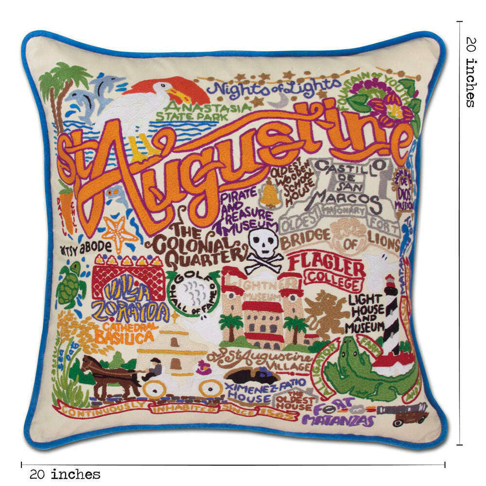 St. Augustine, FL Hand-Embroidered Pillow
