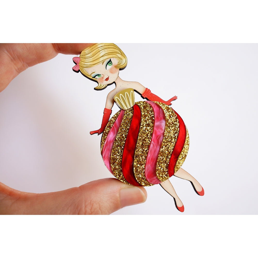 Striped Christmas Lady Ornament Brooch by Laliblue – Retro Kitschy Statement Brooch for Collectors