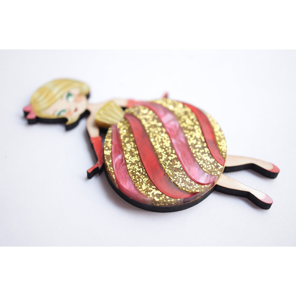 Striped Christmas Lady Ornament Brooch by Laliblue – Retro Kitschy Statement Brooch for Collectors