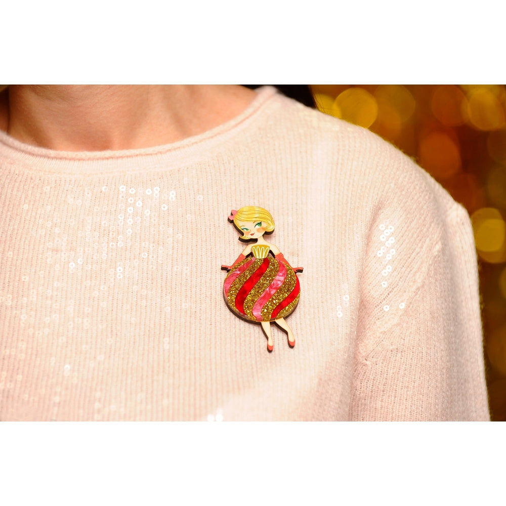Striped Christmas Lady Ornament Brooch by Laliblue – Retro Kitschy Statement Brooch for Collectors