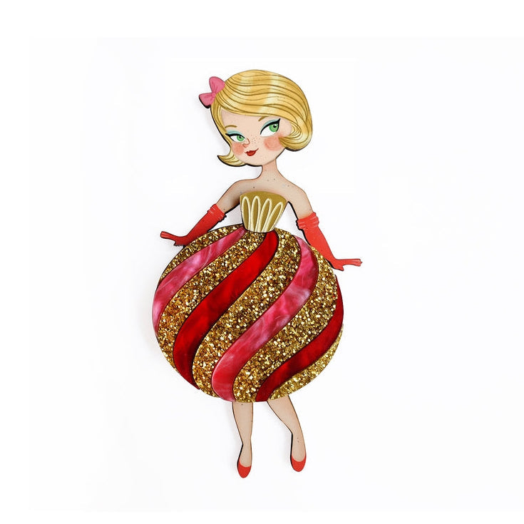 Striped Christmas Lady Ornament Brooch by Laliblue – Retro Kitschy Statement Brooch for Collectors