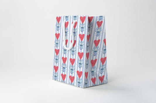 Blue Striped Heart Gift Bag | Luxury Gift Bag by JOSIL Paperie