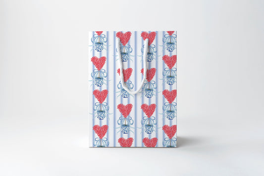Blue Striped Heart Gift Bag | Luxury Gift Bag by JOSIL Paperie