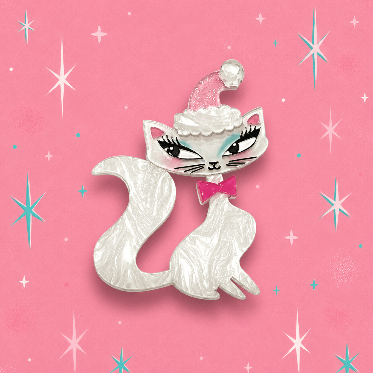 Swanky Pinkmas Kitty Brooch by Miss Fluff x Lipstick & Chrome