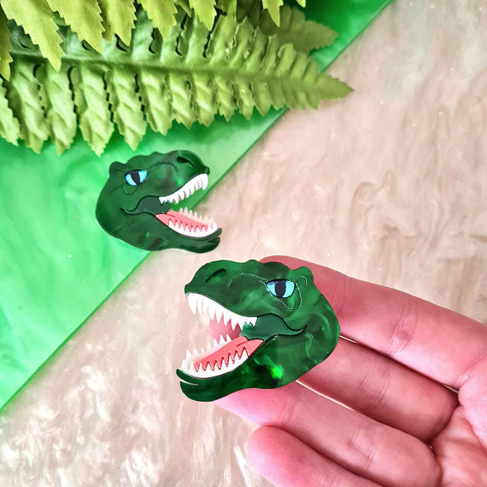 T Rex Dinosaur Brooch Set by Cherryloco Jewellery