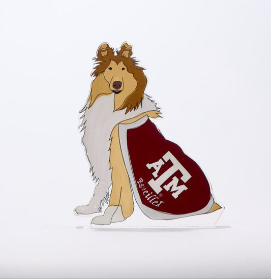 a dog with a red and white blanket