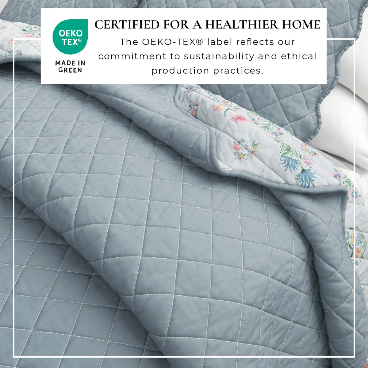 Floral Print & Scallopeded Edge Cotton Quilt Set - Katrin Collection