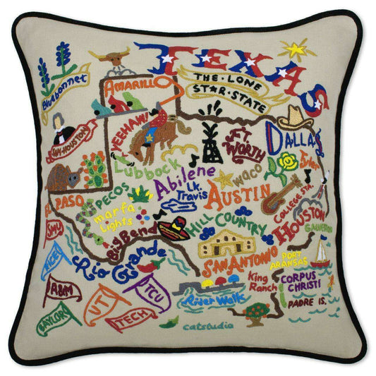 Texas Hand-Embroidered Pillow