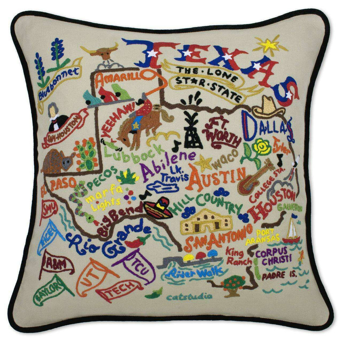 Texas Hand-Embroidered Pillow
