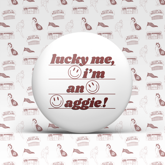a white ball with red writing on it